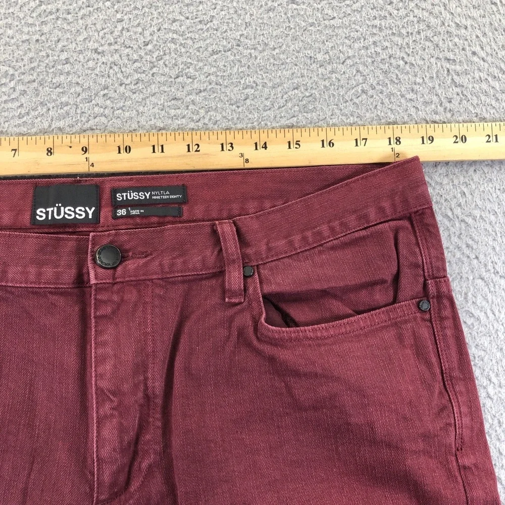 Stussy Shorts Mens 36 Burgundy Jeans Denim Cut Off Slim Jeans 5 Pocket Jorts